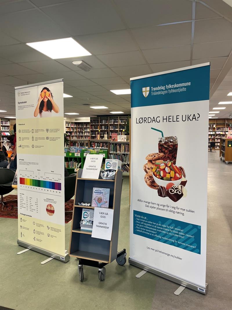 Gjennom arrangementene på biblioteket håper Tannhelsetjenesten i Trøndelag å senke terskelen for kontakt med tannhelsetjenesten. Foto: Cecilie Robertsen/Trøndelag fylkeskommune